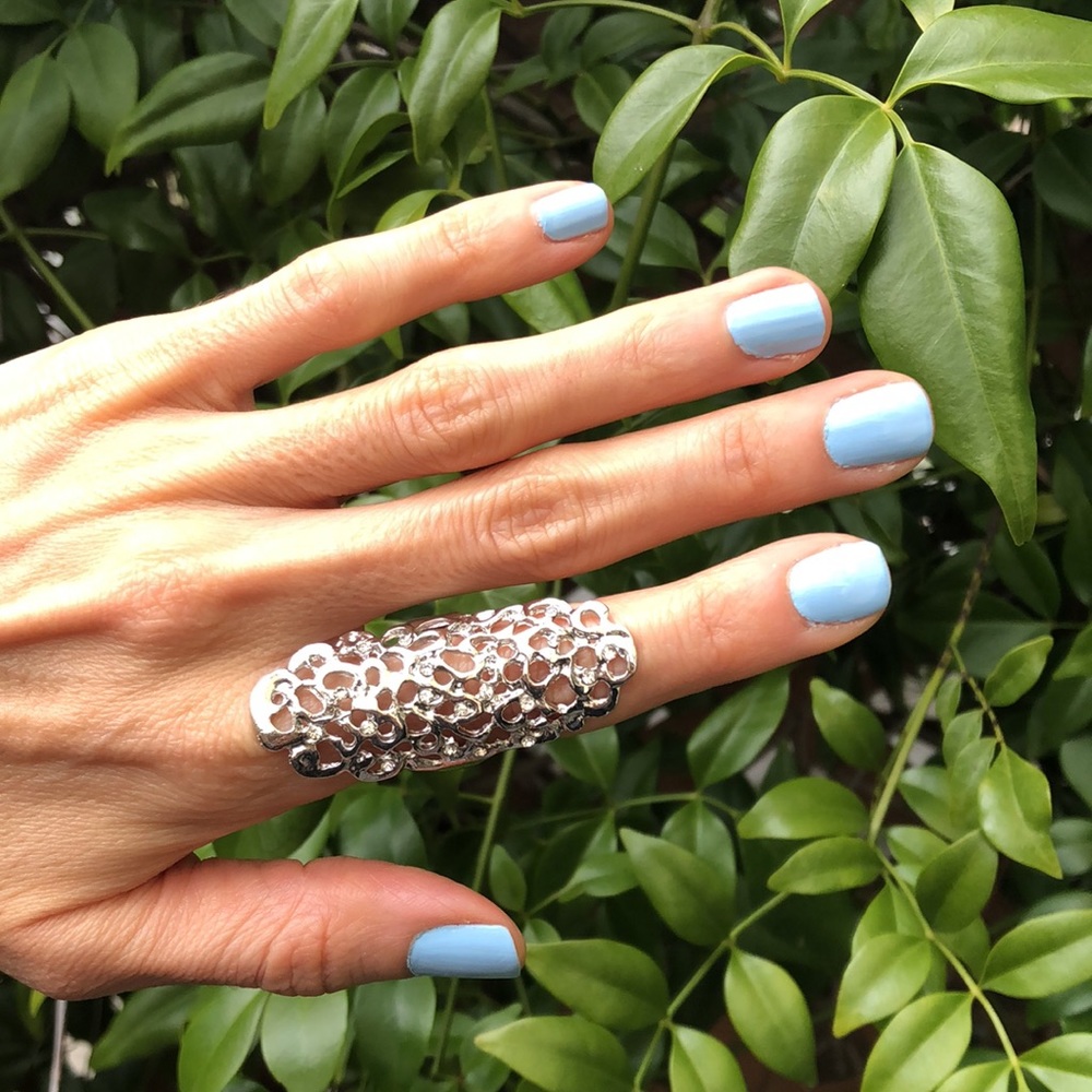 Silver Boho Filigree Statement Ring - image 3